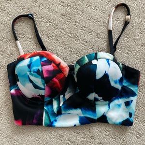 Bebe Floral Print Crop Top/Layering Brassiere